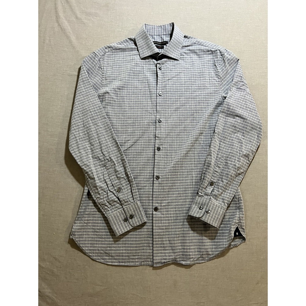 John Varvatos Slim Fit Shirt Mens Medium 15 1/2 32/33 Blue Plaid Button Down USA